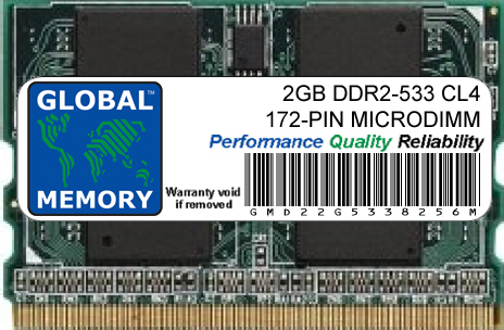 2GB DDR2 533MHz PC2-4200 172-PIN MICRODIMM MEMORY RAM FOR LAPTOPS/NOTEBOOKS 2GB DDR2 533MHz PC2-4200 172-PIN MICRODIMM MEMORY RAM FOR LAPTOPS/NOTEBOOKS